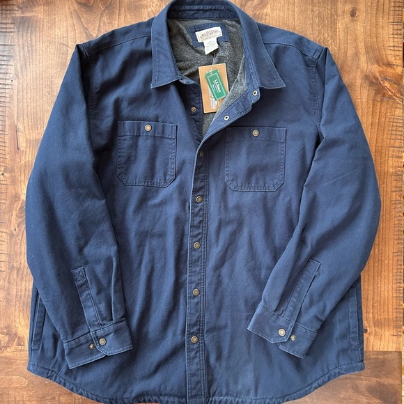 L.L. Bean Other - L.L. Bean Men’s Katahdin Iron Works Fleece Lined Canvas Shirt Jacket Navy XXL